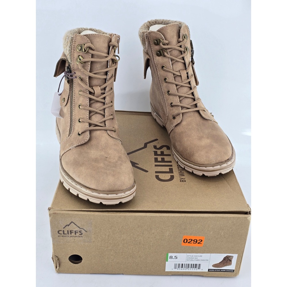 Cliffs White Mountain Kaylee Boots Womens 8.5 Tan Sweater Collar Lace Up -New